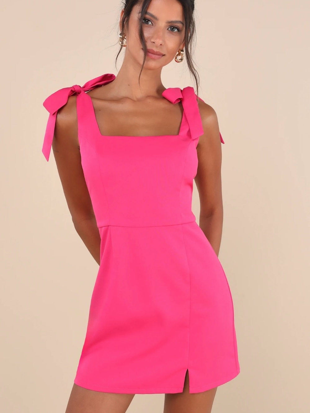 Lulus Your Sweetie Fuchsia Tie-Strap Mini Dress Size XL Hot pink Bow sleeves